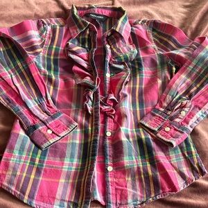 Ralph Lauren Kids Plaid Ruffle Shirt - Red and Green